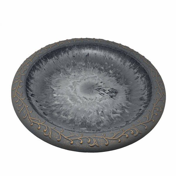 19" dia Dove Gray Fiber Clay Birdbath Bowl