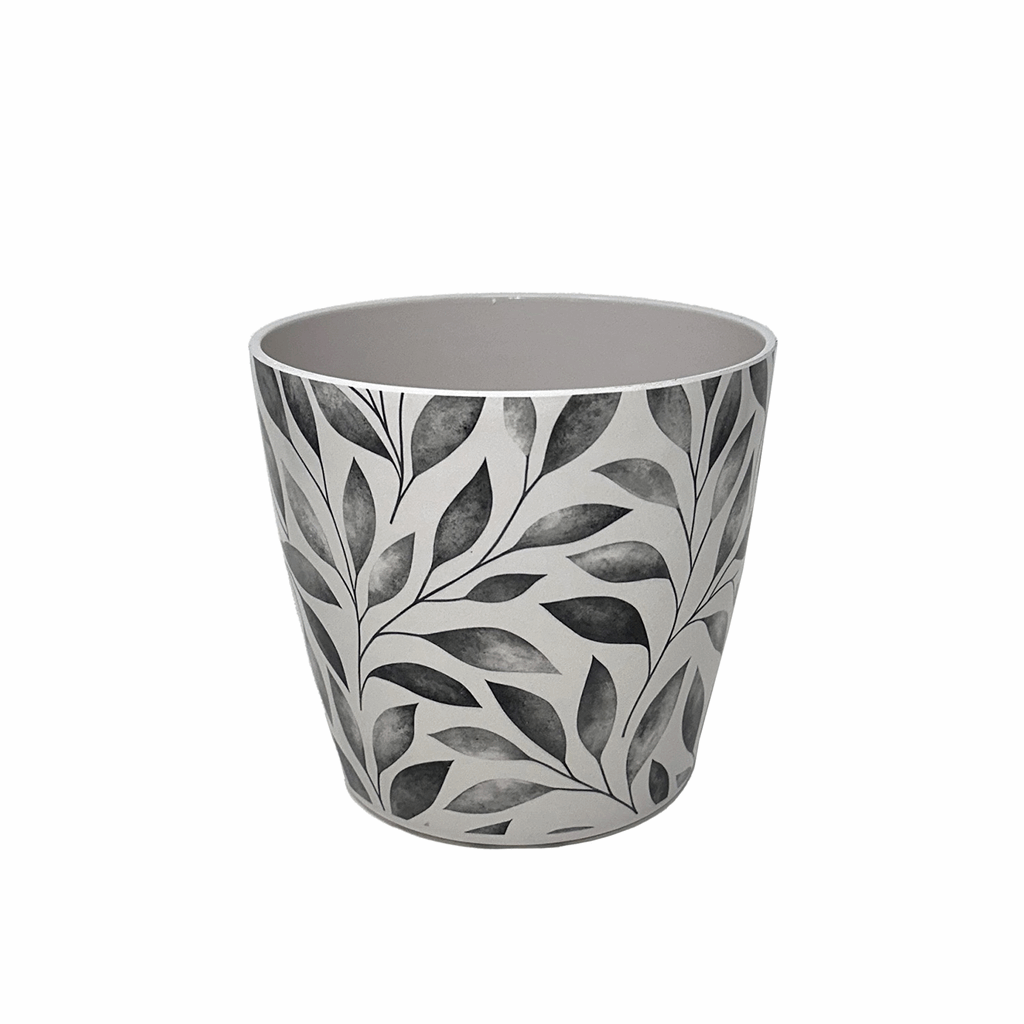 5" Gray Leaves Round Self-Watering Bamboo Pot - Image 2