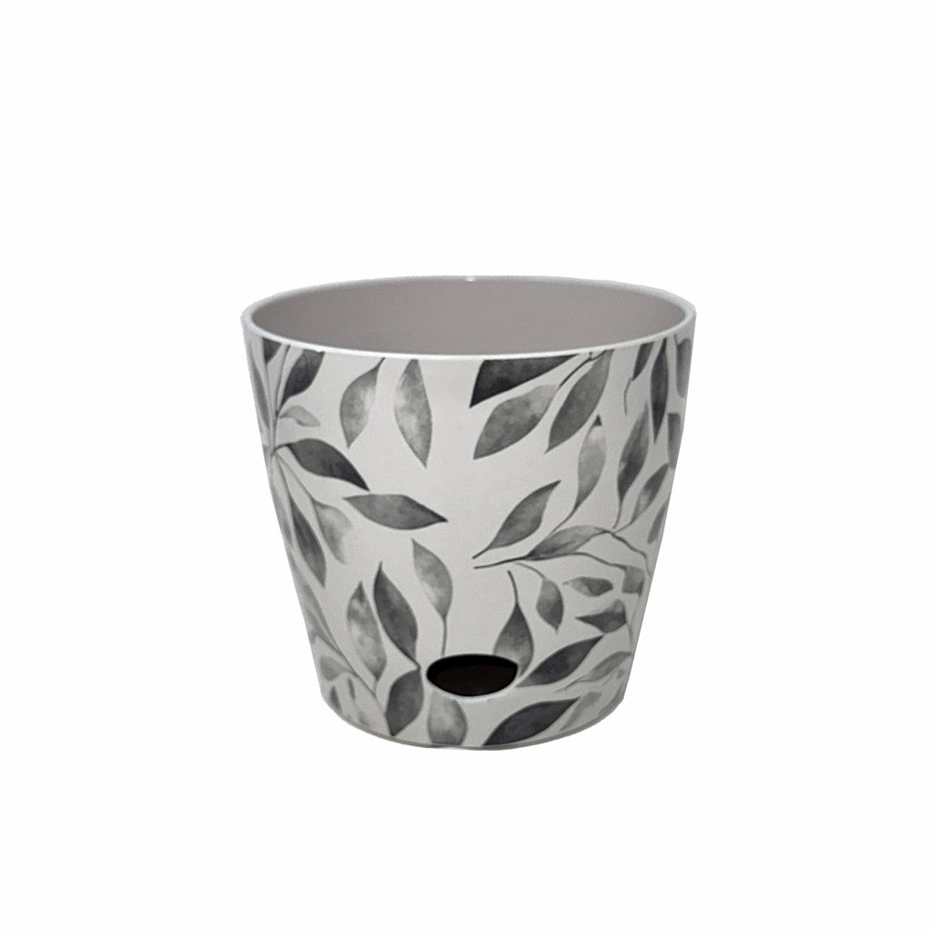 5" Gray Leaves Round Self-Watering Bamboo Pot