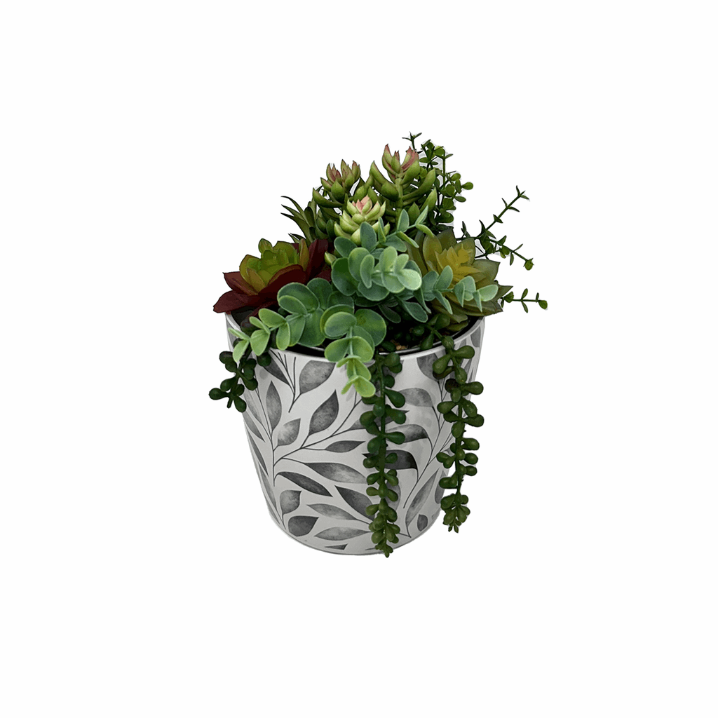 5" Gray Leaves Round Self-Watering Bamboo Pot - Image 3