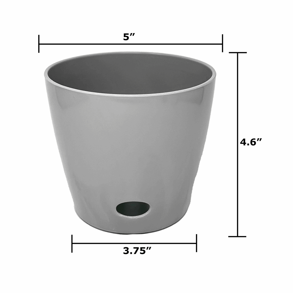 5" Gray Round Self-Watering Bamboo Pot - Image 5