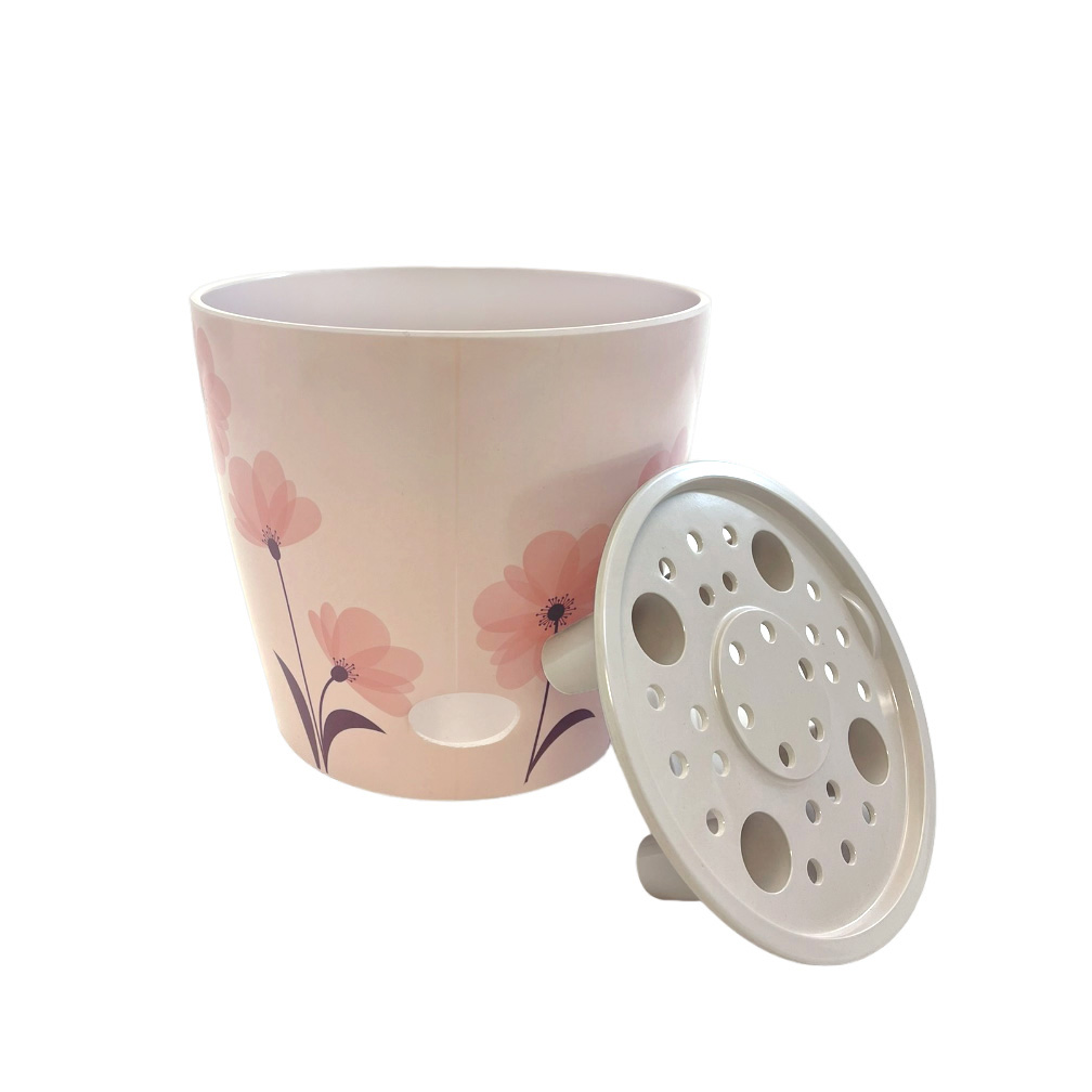 5" Pink FlowerRound Self-Watering Bamboo Pot - Image 5