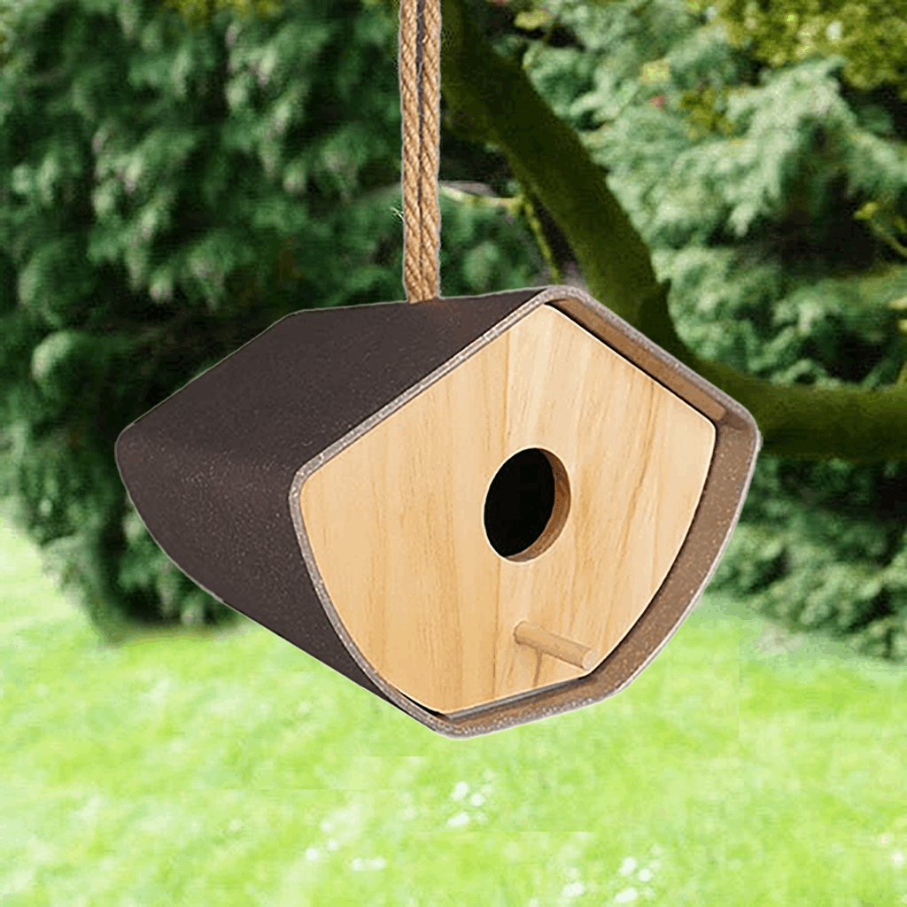 6.3" Anthracite Japandi Birdhouse - Bamboo - Image 3