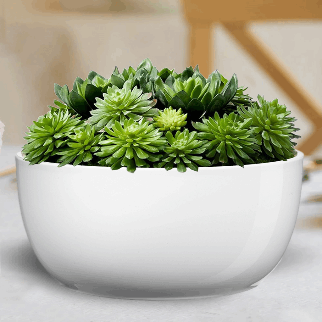 6.3" Shiny White Ceramic Basel Full Color Pot - Image 2