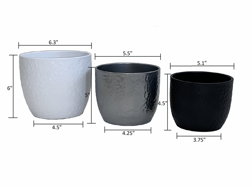 6.3" White 5.5" Silver 5.1" Anthracite 3 Piece Set of Ceramic Boston Pots - Image 4