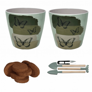 7" Butterly Round Self-Watering Bamboo Pot Kit