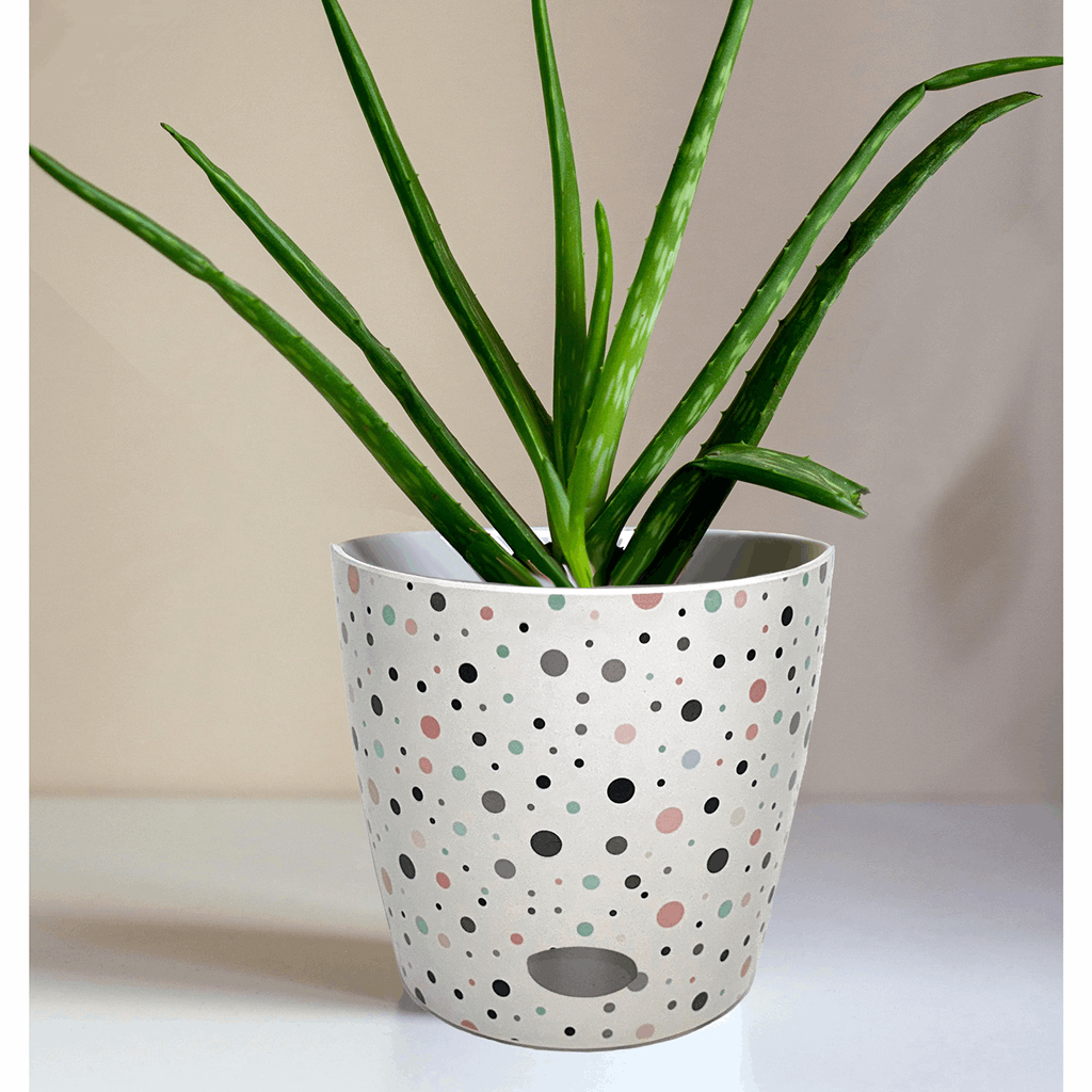 7" Dots Round Self-Watering Bamboo Pot - Image 10