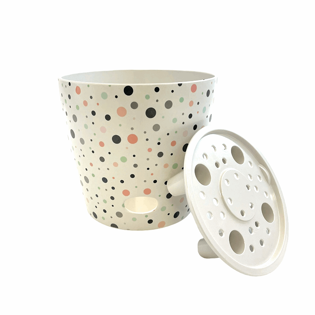 7" Dots Round Self-Watering Bamboo Pot - Image 15