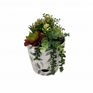 7" Gray Leaves Round Self-Watering Bamboo Pot