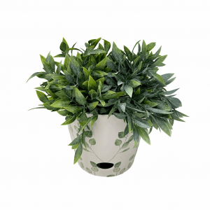 7" Green Leaves Round Self-Watering Bamboo Pot