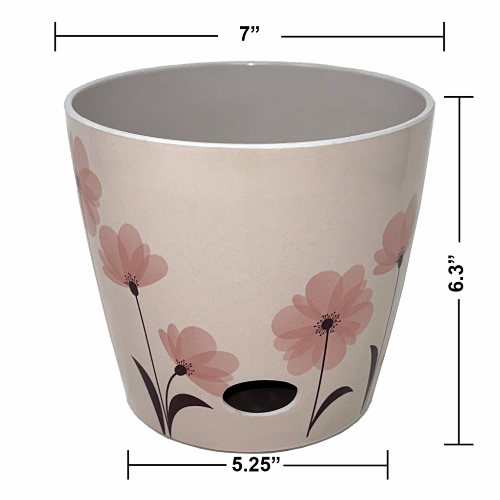 7" Pink Flower Round Self-Watering Bamboo Pot - Image 4