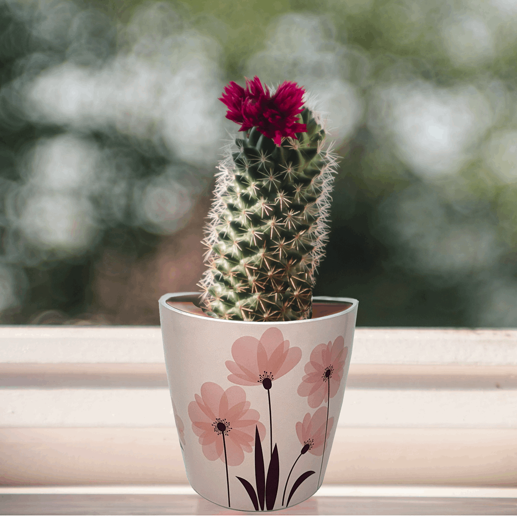 7" Pink Flower Round Self-Watering Bamboo Pot - Image 10