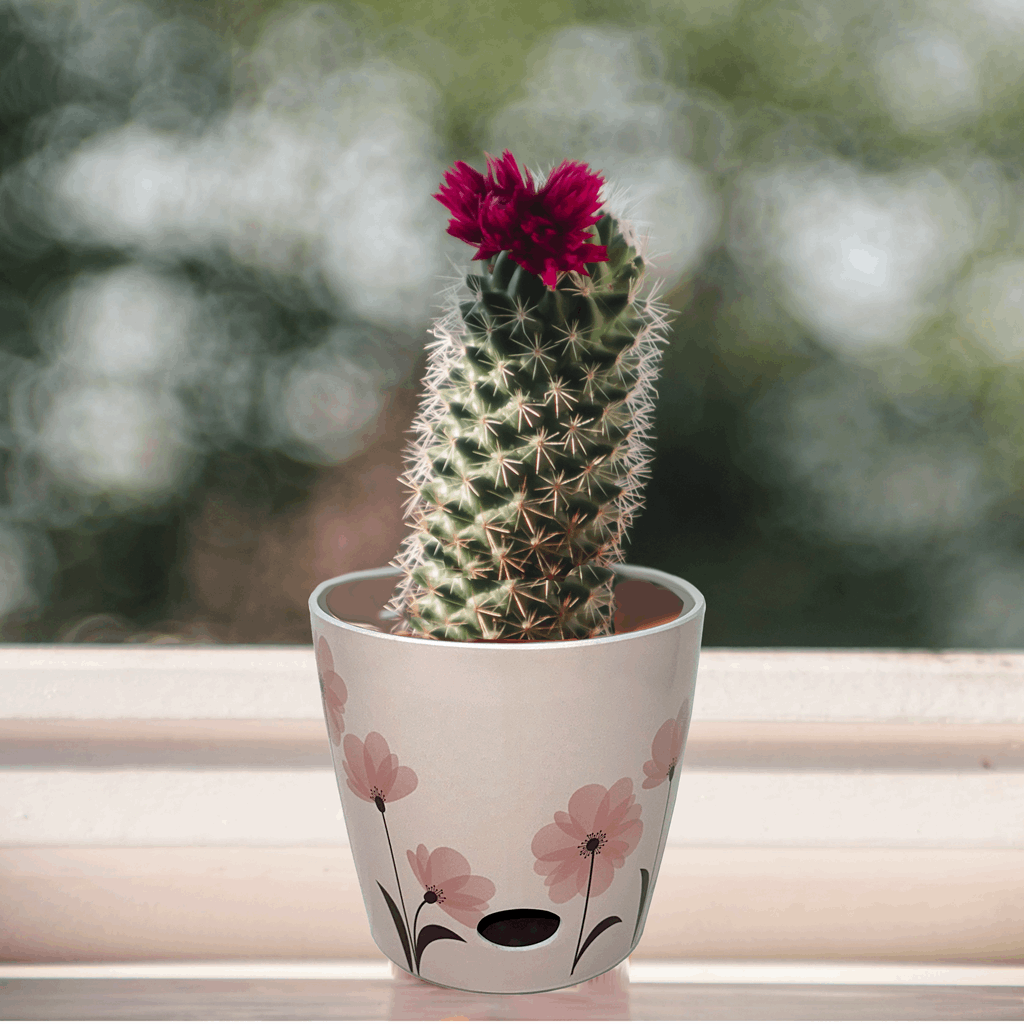 7" Pink Flower Round Self-Watering Bamboo Pot - Image 11