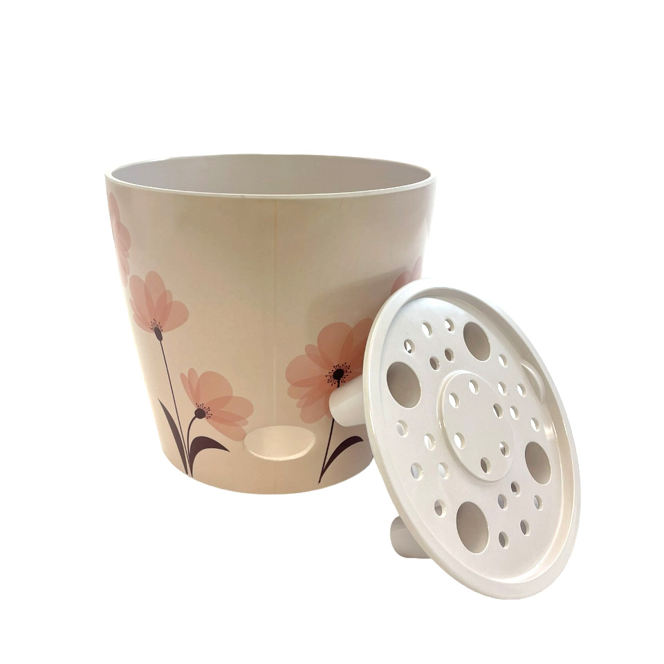 7" Pink Flower Round Self-Watering Bamboo Pot - Image 15