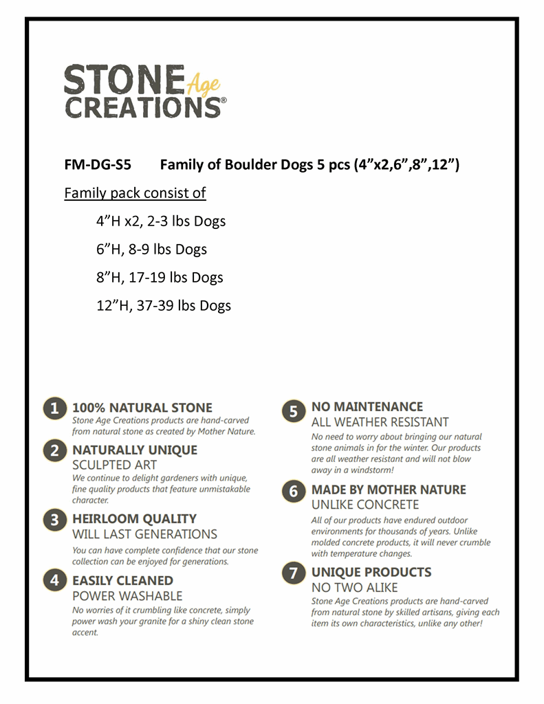 Family of Boulder Dogs 5 Pcs 4"x26"8"12" - Image 5