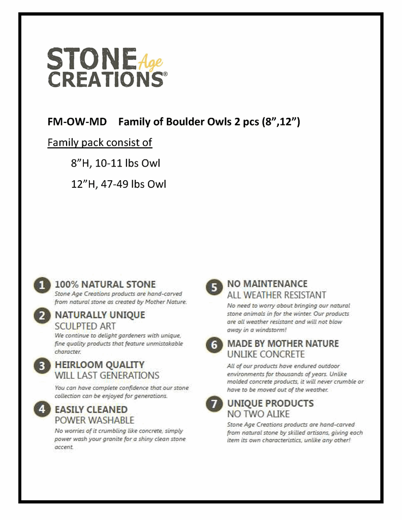 Family of Boulder Owls 2 Pcs 8"12" - Image 5