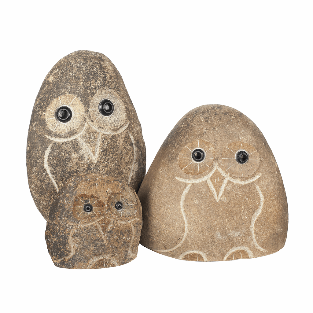Family of Boulder Owls 3 Pcs 4" 6" 8" - Image 3