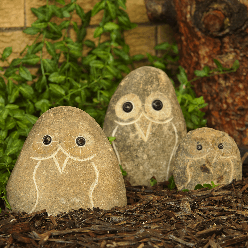 Family of Boulder Owls 3 Pcs 4" 6" 8" - Image 5