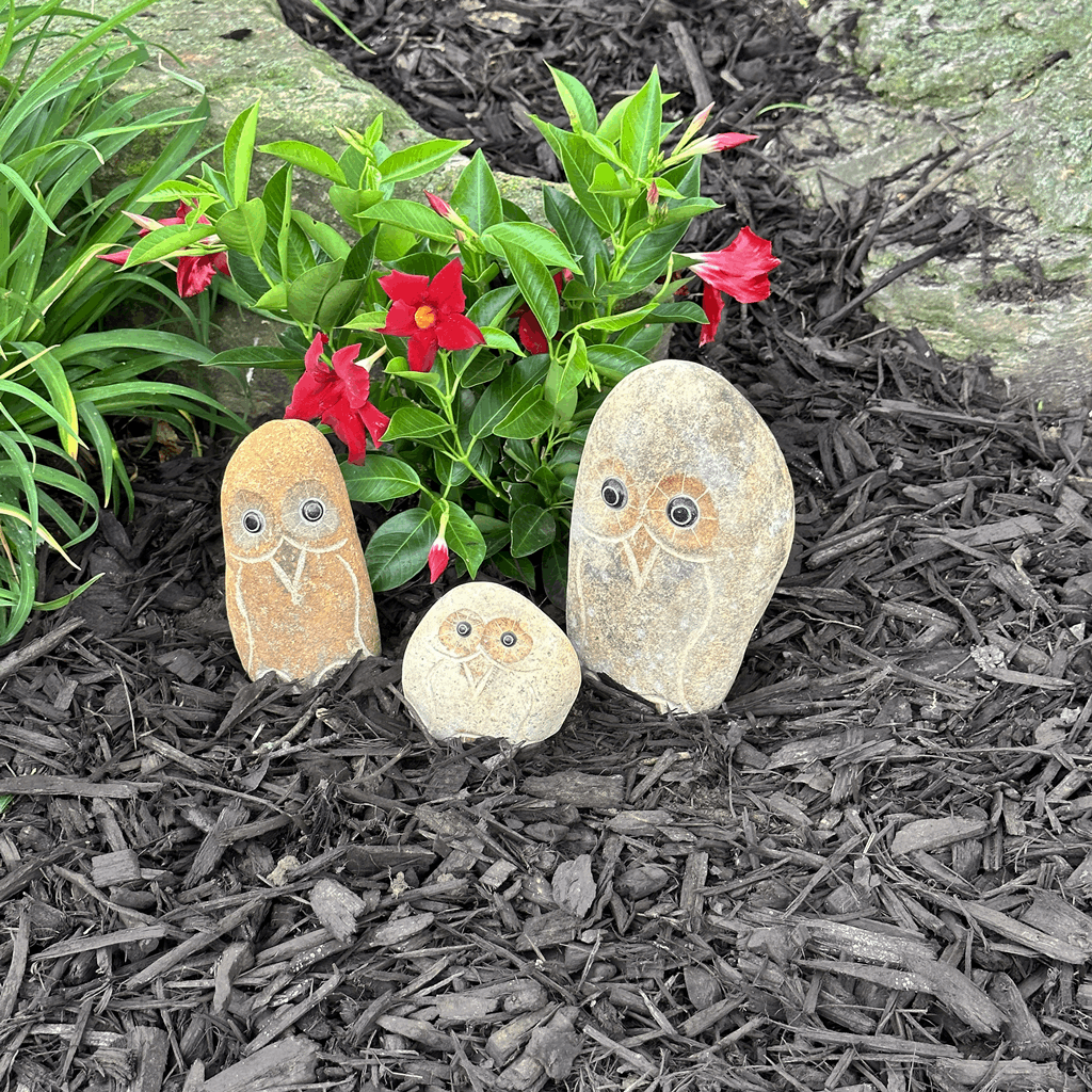 Family of Boulder Owls 3 Pcs 4" 6" 8"