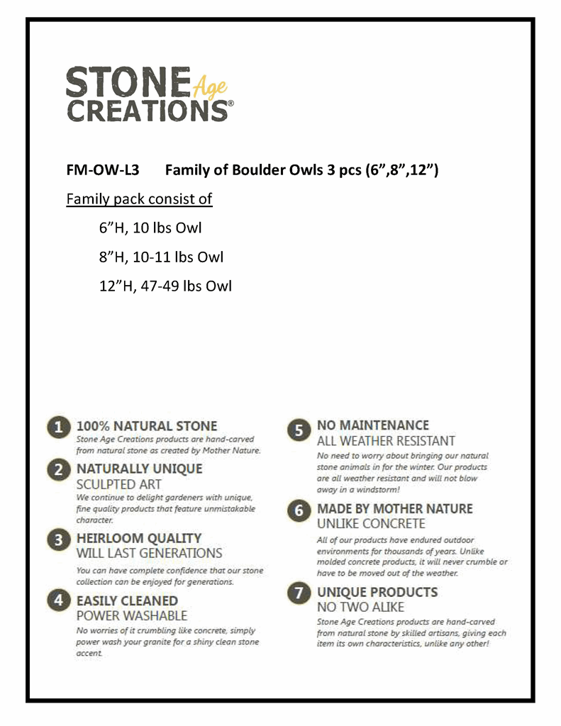 Family of Boulder Owls 3 Pcs 6"8"12" - Image 5