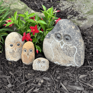 Family of Boulder Owls 4 Pcs 4"6"8"12"