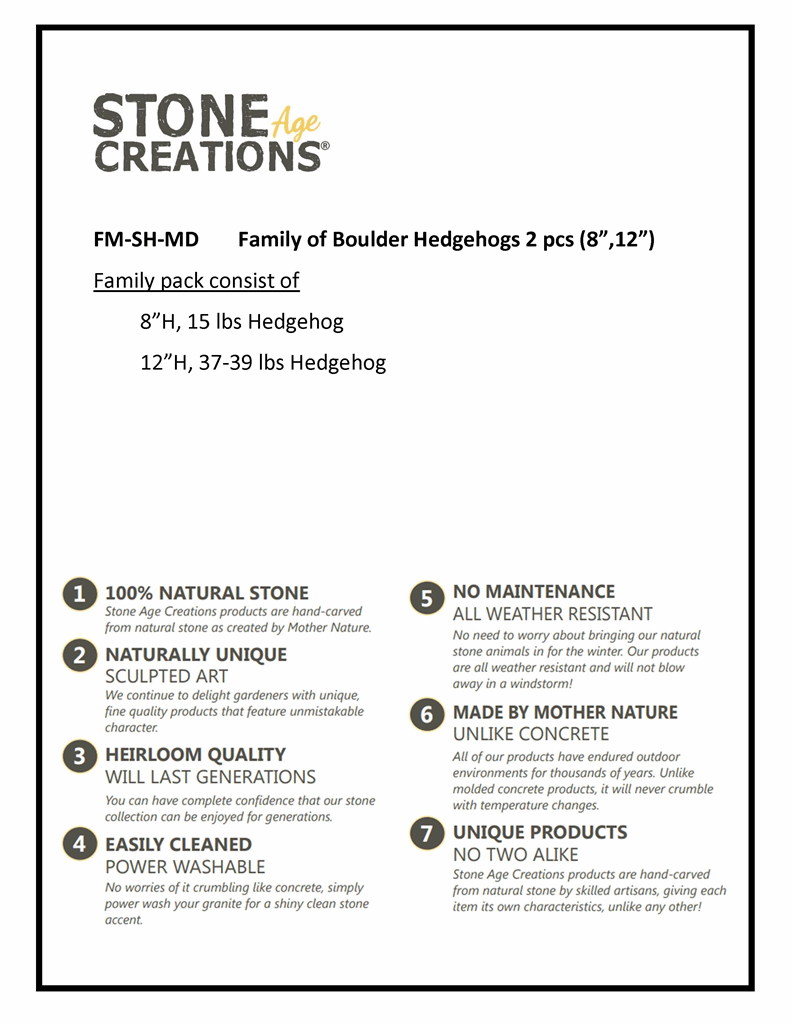 Family of Boulder Standing Hedgehogs 2 Pcs 8"12" - Image 5