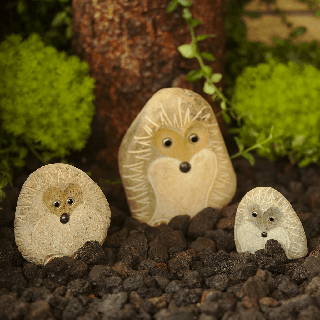 Family of Boulder Standing Hedgehogs 3 Pcs 4"6"8" - Image 5
