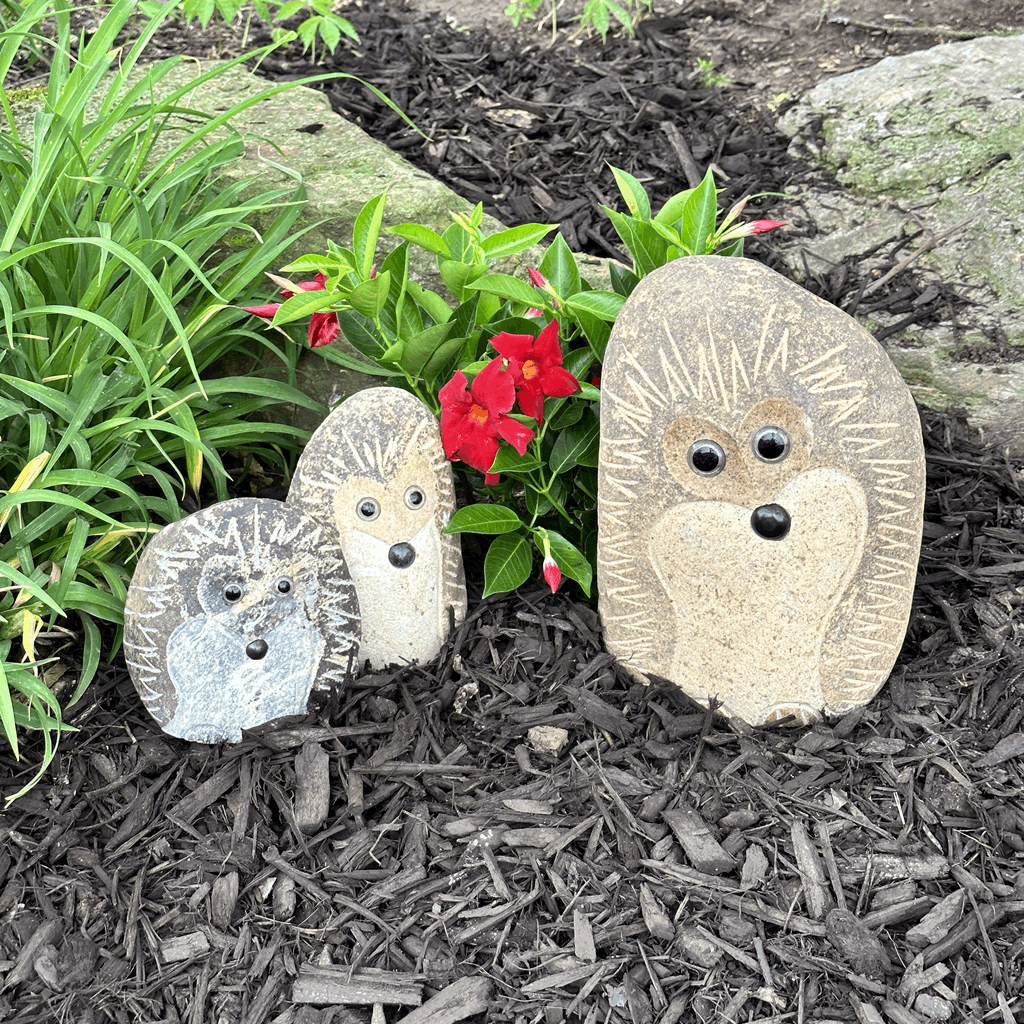 Family of Boulder Standing Hedgehogs 3 Pcs 6"8"12"