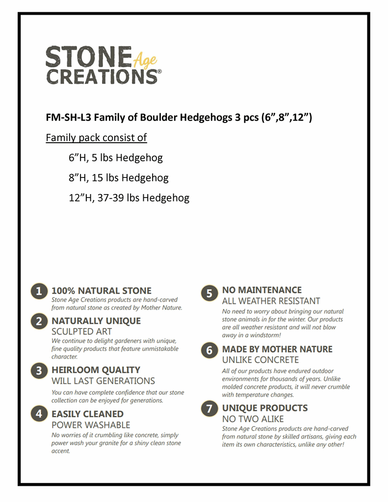 Family of Boulder Standing Hedgehogs 3 Pcs 6"8"12" - Image 5