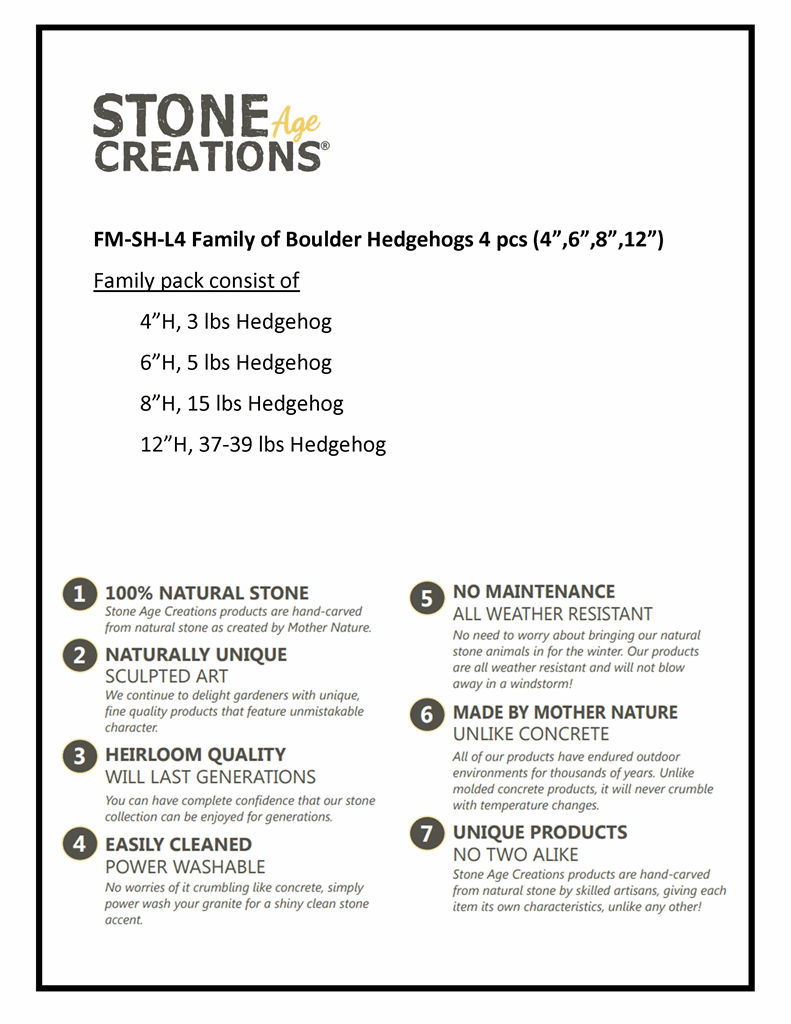 Family of Boulder Standing Hedgehogs 4 Pcs 4"6"8"12" - Image 5
