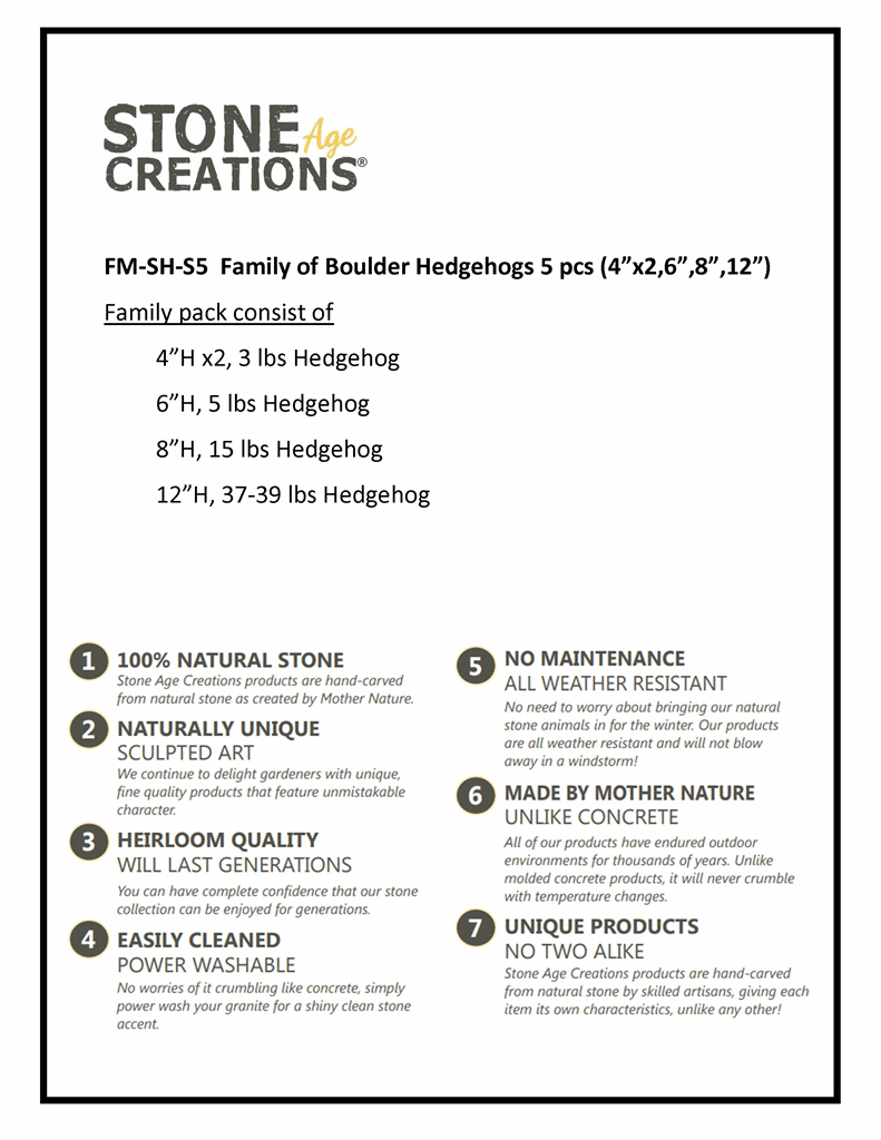 Family of Boulder Standing Hedgehogs 5 Pcs 4"x26"8"12" - Image 5