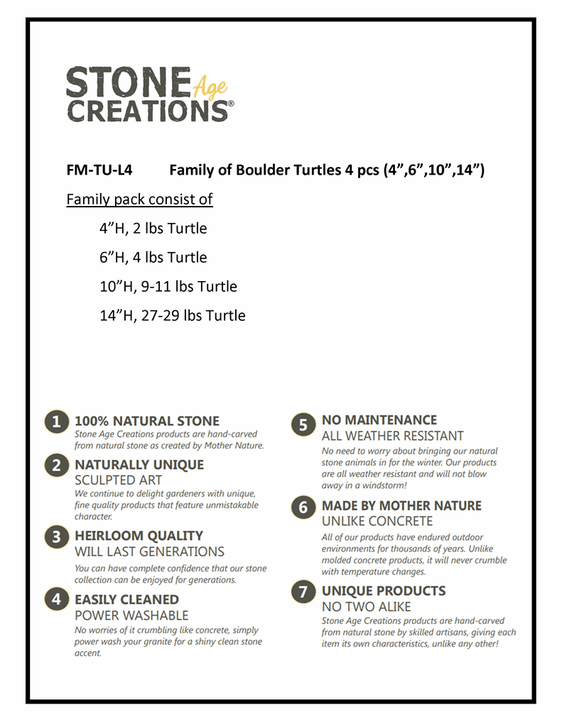 Family of Boulder Turtles 4 Pcs 4"6"10"14" - Image 5