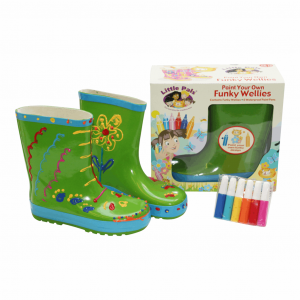 Little Pals Paint Your Own Wellies Rain Boots Green with Blue Trim Kids US Size 11.5