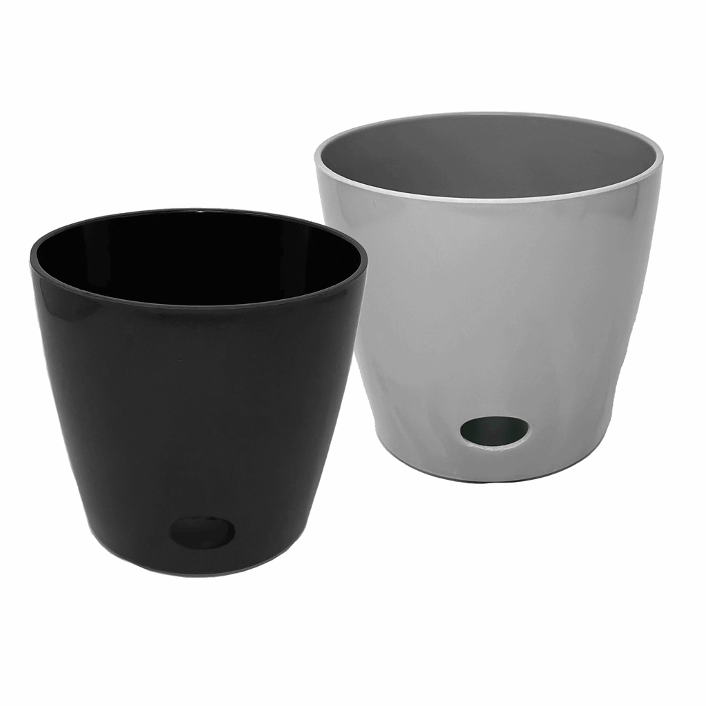 Self-Watering Plant Pot Set of 2 10" Gray & 10" Black