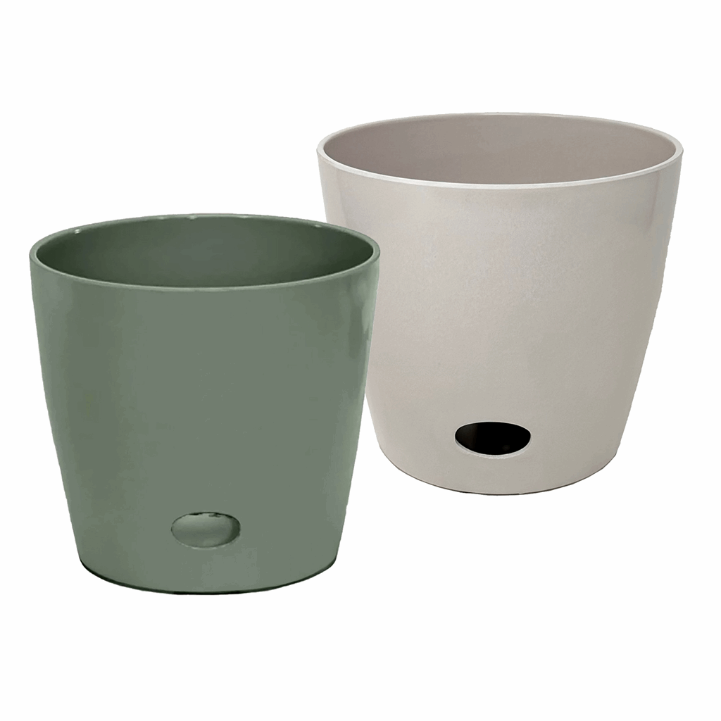 Self-Watering Plant Pot Set of 2 10" Sage Green & 10" Cream