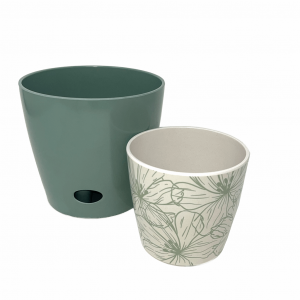 Self-Watering Plant Pot Set of 2 5" Green Flower & 7" Sage Green