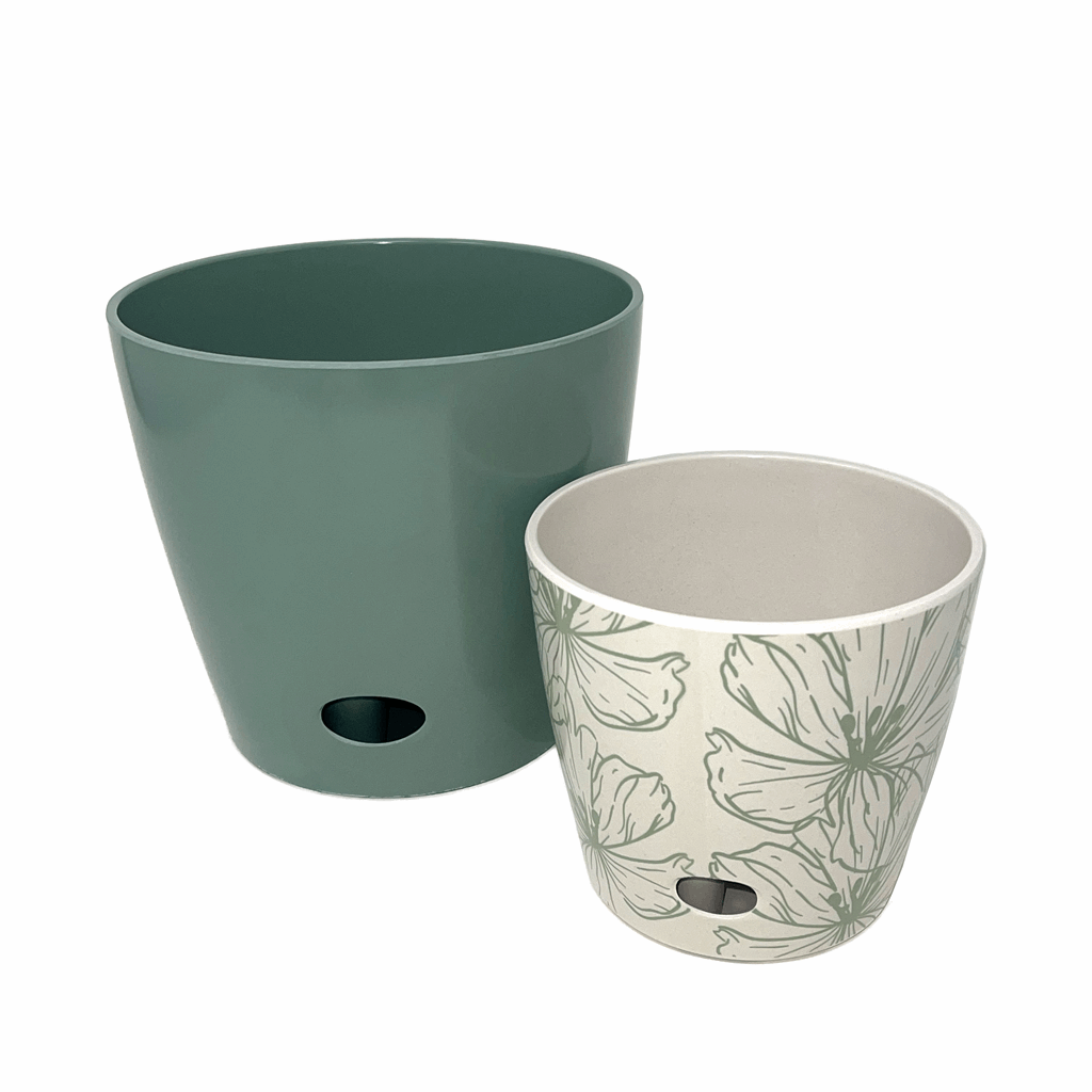 Self-Watering Plant Pot Set of 2 5" Green Flower & 7" Sage Green - Image 2