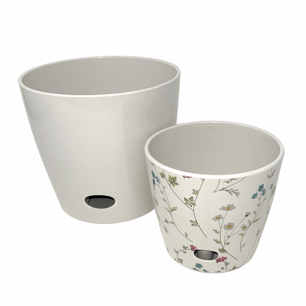 Self-Watering Plant Pot Set of 2 5" Wildflower & 7" Cream - Image 2