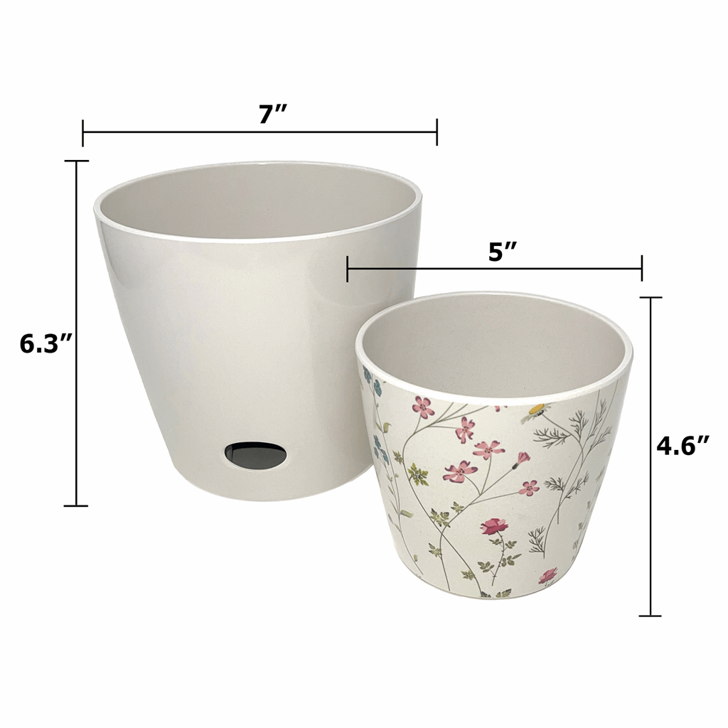 Self-Watering Plant Pot Set of 2 5" Wildflower & 7" Cream - Image 3