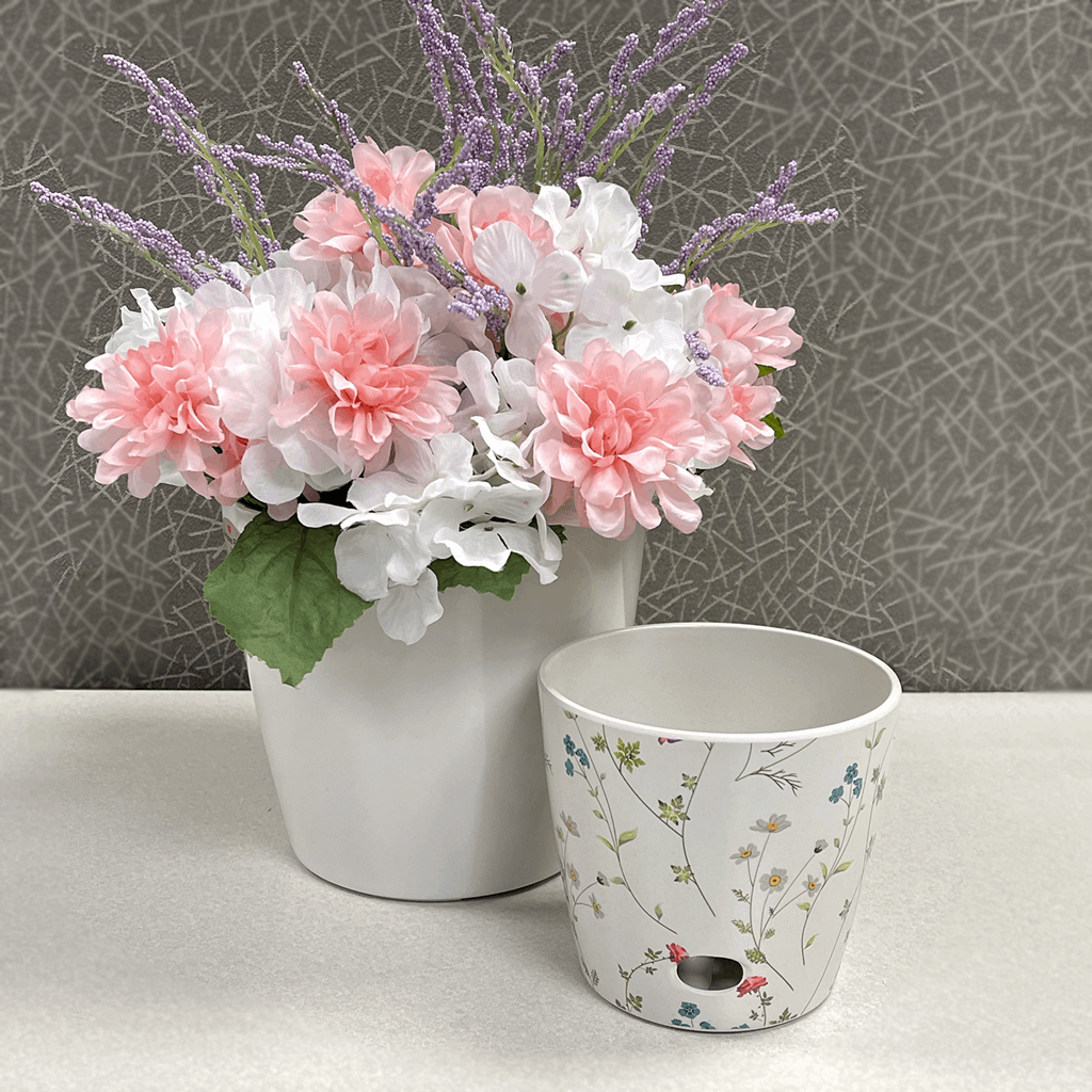 Self-Watering Plant Pot Set of 2 5" Wildflower & 7" Cream - Image 4
