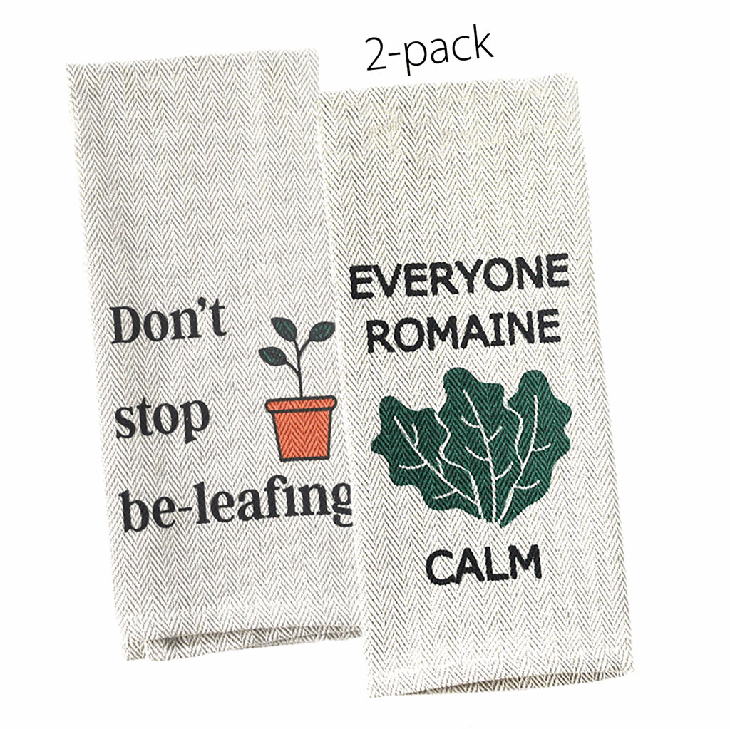 Tea Towel Two Pack - Don't Stop Be-leafing and Everyone Romaine Calm