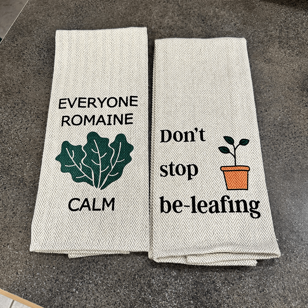 Tea Towel Two Pack - Don't Stop Be-leafing and Everyone Romaine Calm - Image 3